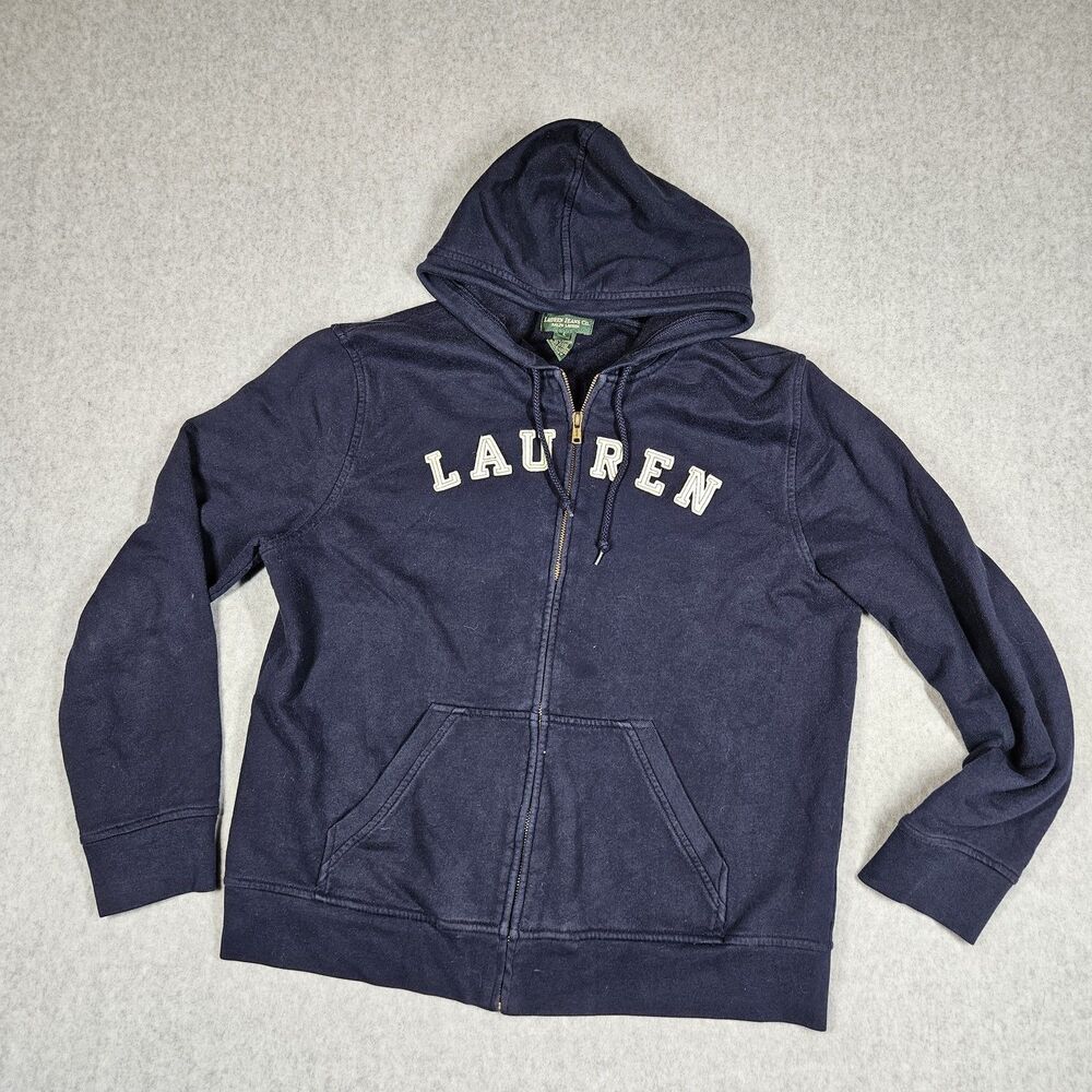 Lauren Jeans Co. Ralph Lauren Women's Navy Full Zip Hoodie Sweatshirt Size L
